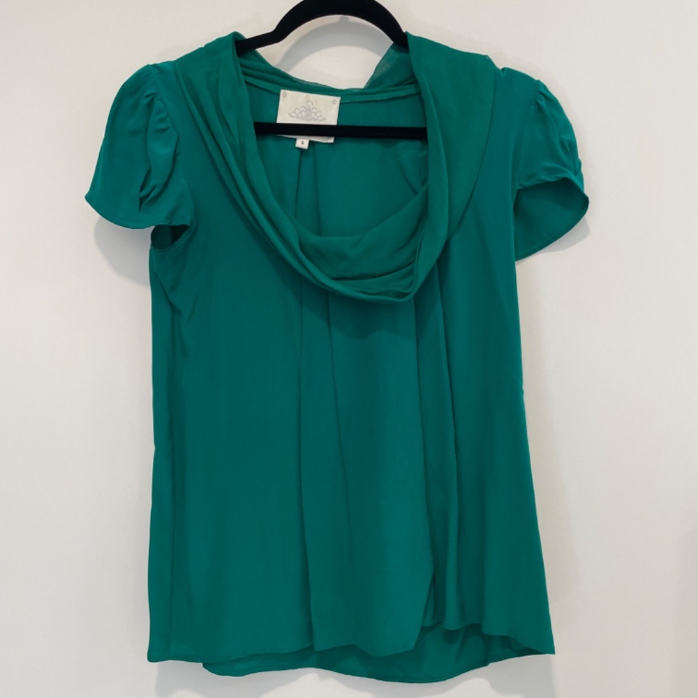 Madison Marcus Cowl-Neck Silk Blouse in Green